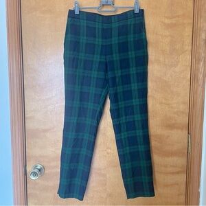 J Crew women Green Plaid Pants, wool and split hem